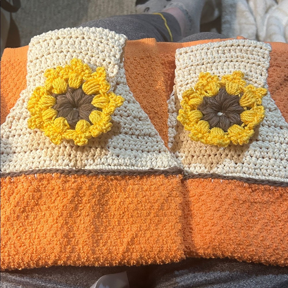 Crochet Orange&Yellow Crochet Kitchen Towel